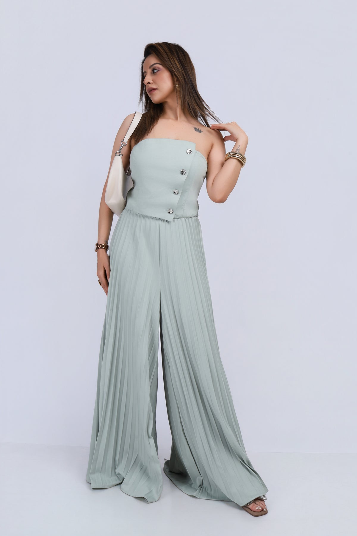 Pleated Tube Jumpsuit - Green
