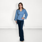 Tie-Waist Button-Down Shirt - Light Blue