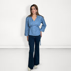 Tie-Waist Button-Down Shirt - Light Blue