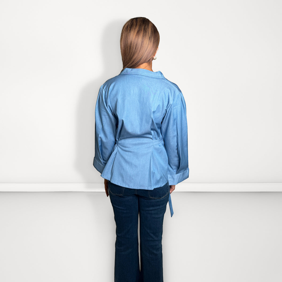 Tie-Waist Button-Down Shirt - Light Blue