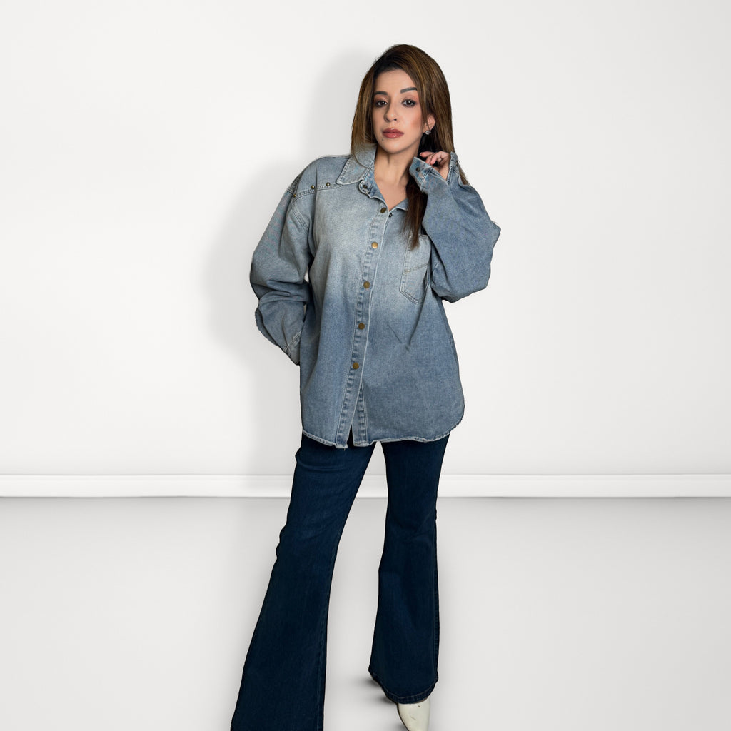 Oversized Ombre Denim Shirt - Ombre Blue