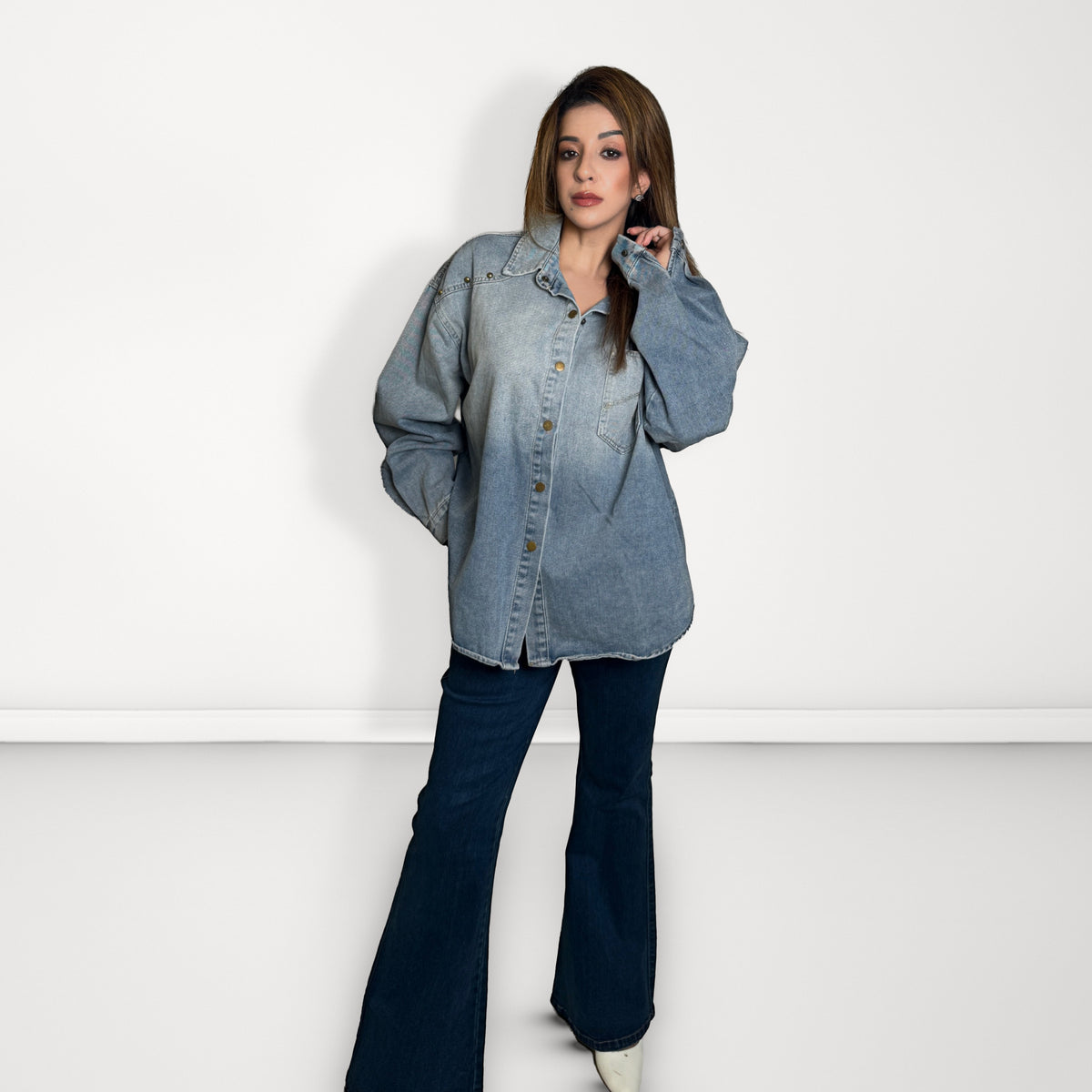 Oversized Ombre Denim Shirt - Ombre Blue