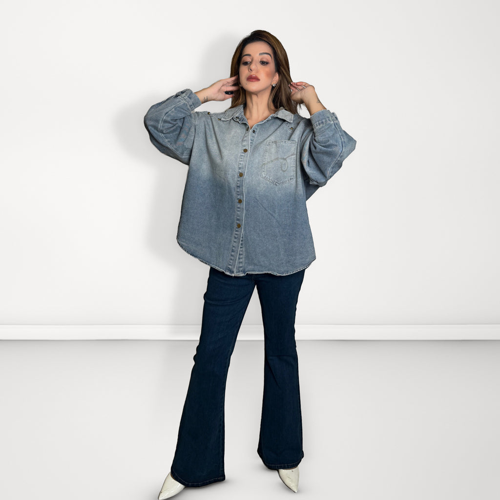 Oversized Ombre Denim Shirt - Ombre Blue