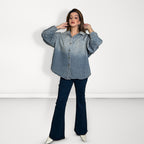 Oversized Ombre Denim Shirt - Ombre Blue