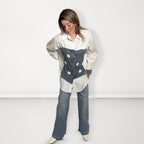 Denim Corset Panel Shirt - White