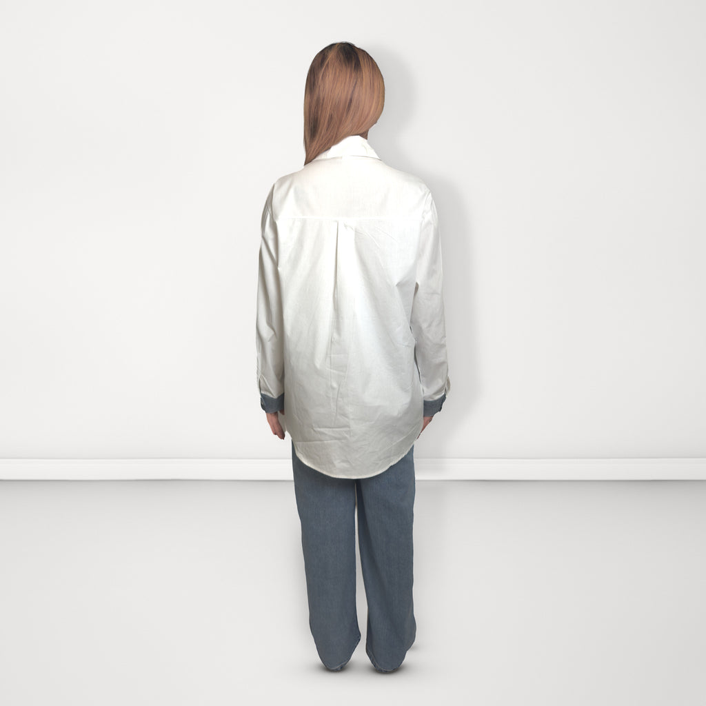 Denim Corset Panel Shirt - White