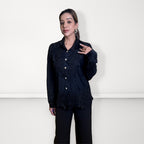 Lace Panel Pleated Shirt - Black