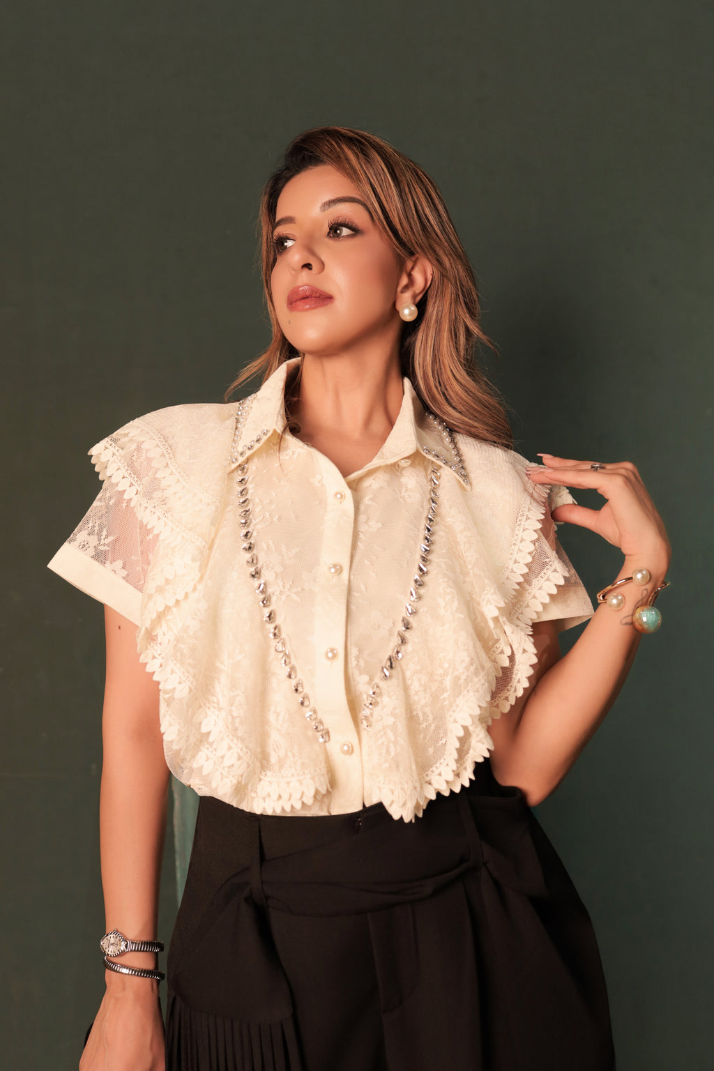 Lace Ruffle Shirt - Ivory