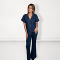Studded Denim Wrap Top - Dark Blue