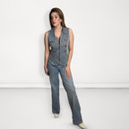 Denim Zip-Front Frayed Vest - Light Blue
